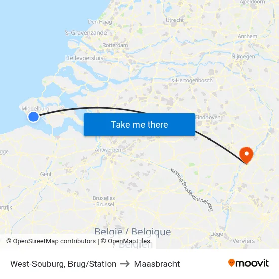 West-Souburg, Brug/Station to Maasbracht map