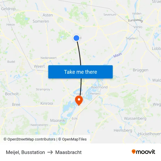 Meijel, Busstation to Maasbracht map