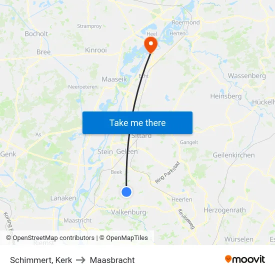 Schimmert, Kerk to Maasbracht map