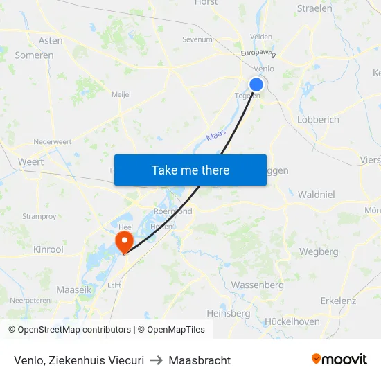 Venlo, Ziekenhuis Viecuri to Maasbracht map