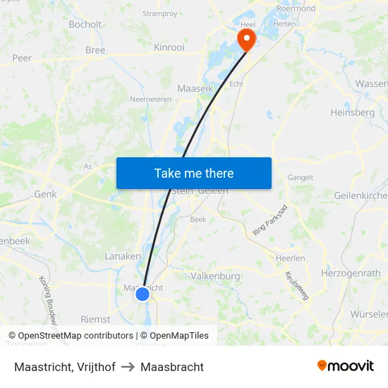 Maastricht, Vrijthof to Maasbracht map