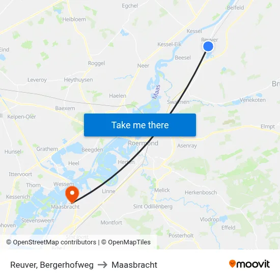 Reuver, Bergerhofweg to Maasbracht map