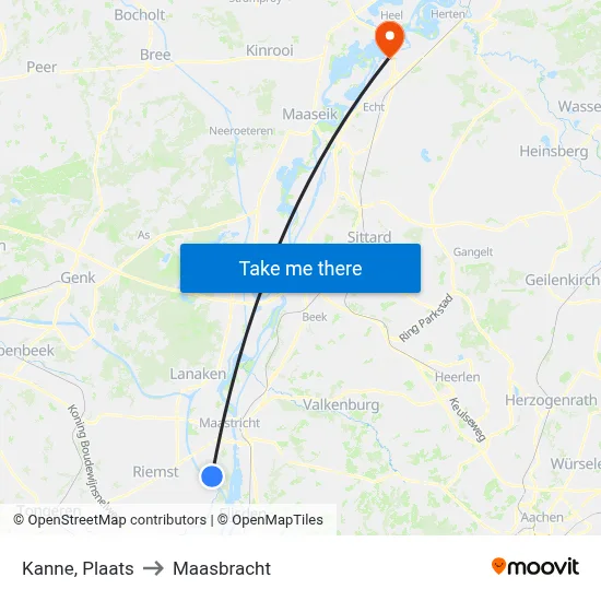 Kanne, Plaats to Maasbracht map