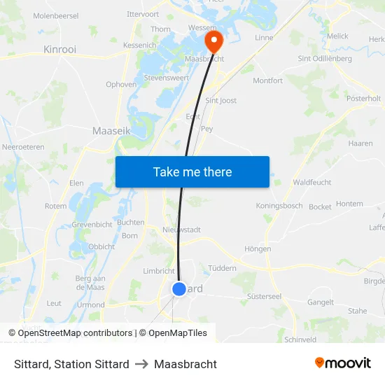 Sittard, Station Sittard to Maasbracht map