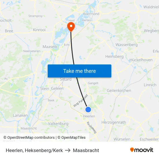 Heerlen, Heksenberg/Kerk to Maasbracht map