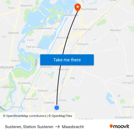 Susteren, Station Susteren to Maasbracht map
