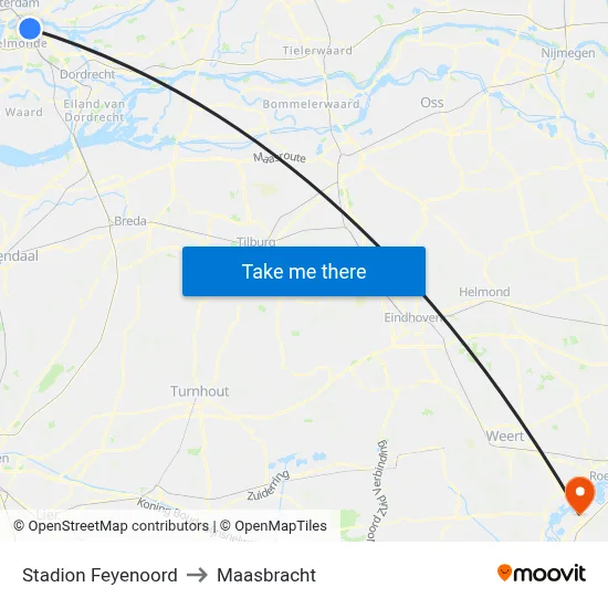 Stadion Feyenoord to Maasbracht map