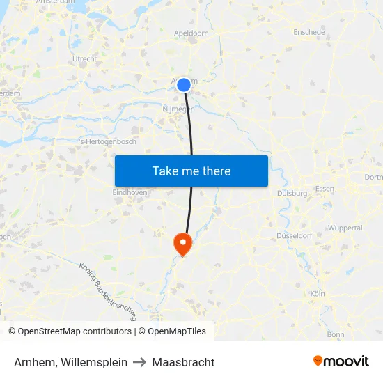 Arnhem, Willemsplein to Maasbracht map
