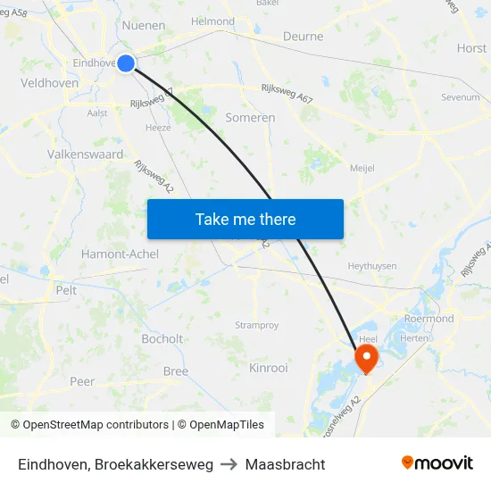 Eindhoven, Broekakkerseweg to Maasbracht map