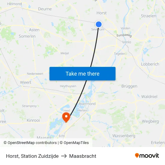Horst, Station Zuidzijde to Maasbracht map