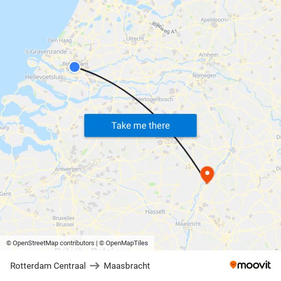 Rotterdam Centraal to Maasbracht map