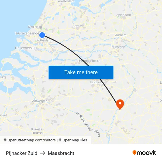Pijnacker Zuid to Maasbracht map