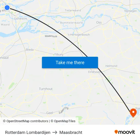 Rotterdam Lombardijen to Maasbracht map