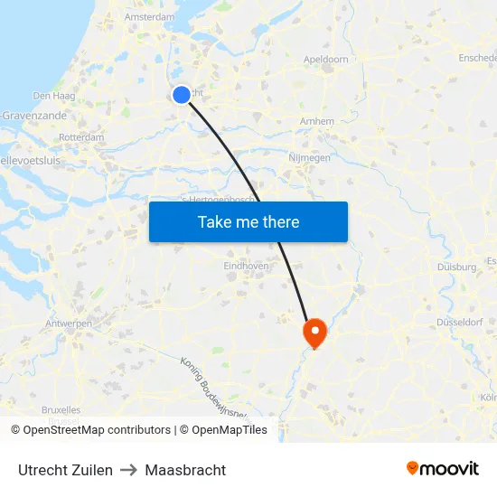 Utrecht Zuilen to Maasbracht map