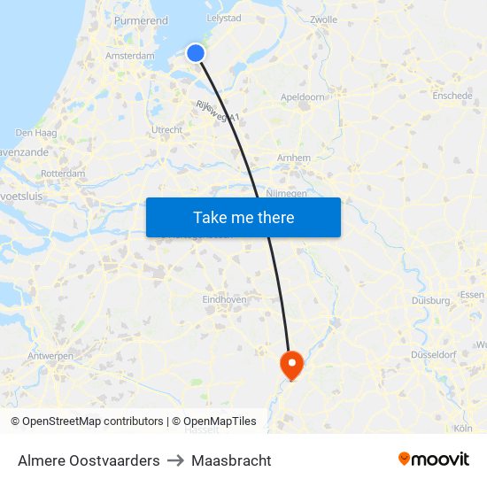 Almere Oostvaarders to Maasbracht map