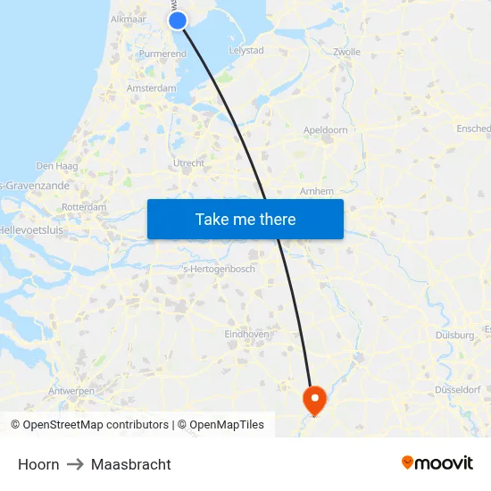 Hoorn to Maasbracht map