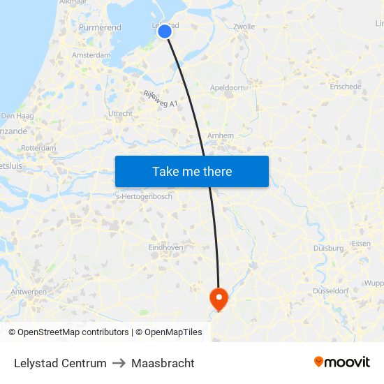 Lelystad Centrum to Maasbracht map