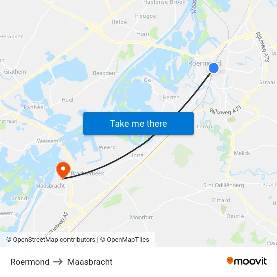 Roermond to Maasbracht map