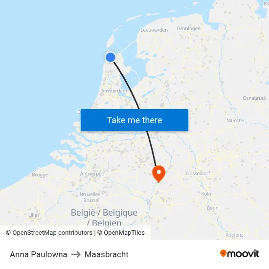 Anna Paulowna to Maasbracht map