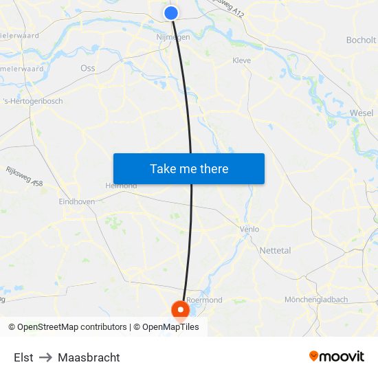 Elst to Maasbracht map