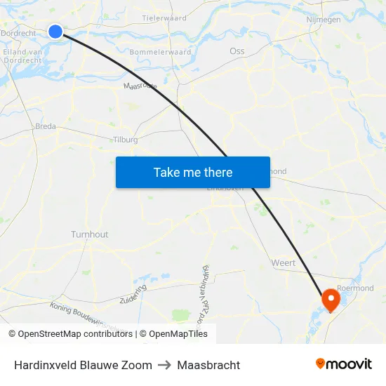 Hardinxveld Blauwe Zoom to Maasbracht map