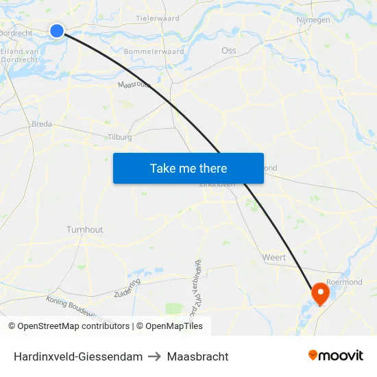 Hardinxveld-Giessendam to Maasbracht map