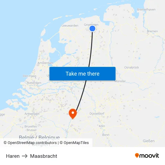 Haren to Maasbracht map