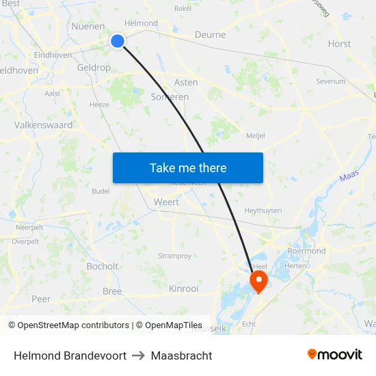Helmond Brandevoort to Maasbracht map