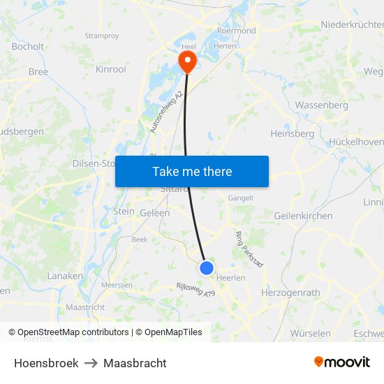 Hoensbroek to Maasbracht map