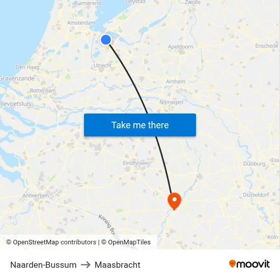 Naarden-Bussum to Maasbracht map