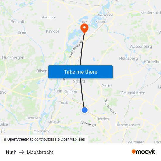 Nuth to Maasbracht map