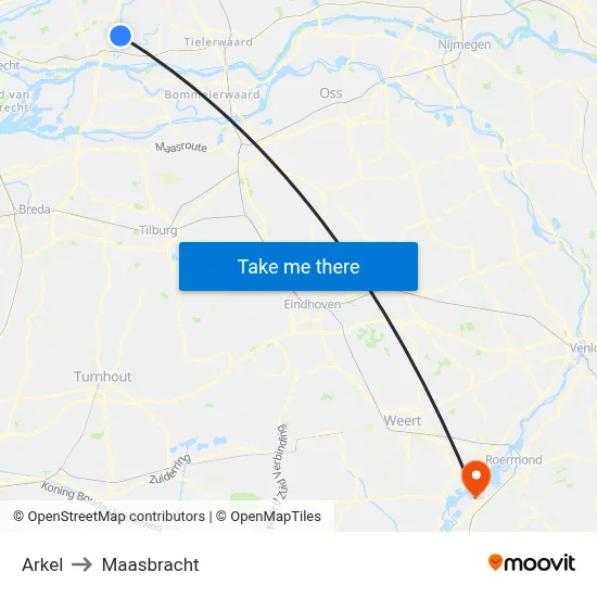 Arkel to Maasbracht map