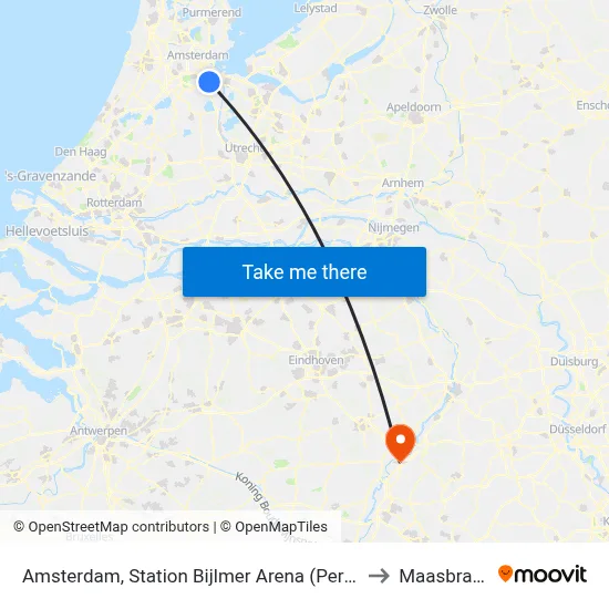 Amsterdam, Station Bijlmer Arena (Perron B) to Maasbracht map