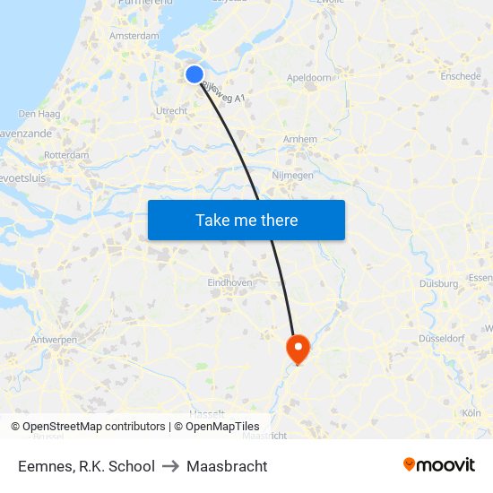 Eemnes, R.K. School to Maasbracht map