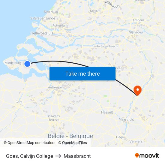 Goes, Calvijn College to Maasbracht map