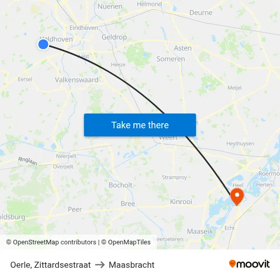 Oerle, Zittardsestraat to Maasbracht map