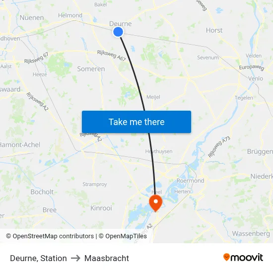 Deurne, Station to Maasbracht map