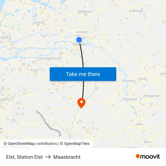 Elst, Station Elst to Maasbracht map