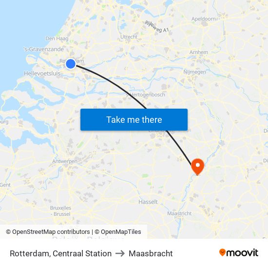 Rotterdam, Centraal Station to Maasbracht map