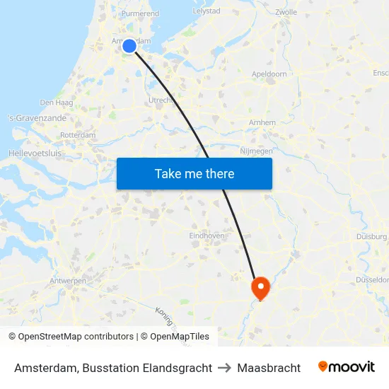 Amsterdam, Busstation Elandsgracht to Maasbracht map