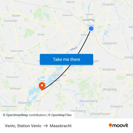 Venlo, Station Venlo to Maasbracht map