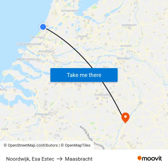 Noordwijk, Esa Estec to Maasbracht map