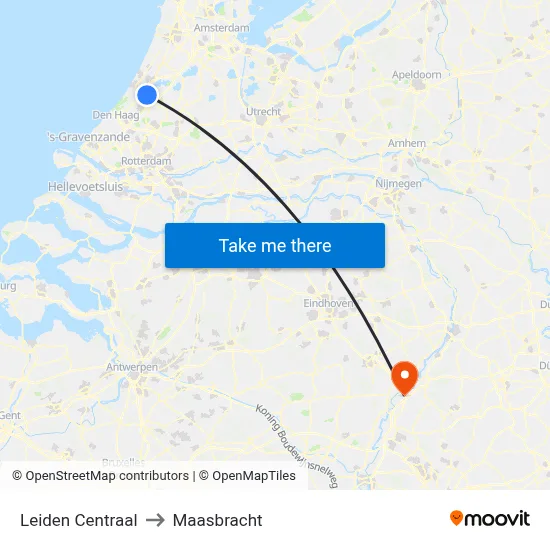 Leiden Centraal to Maasbracht map