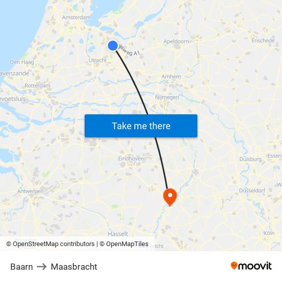 Baarn to Maasbracht map