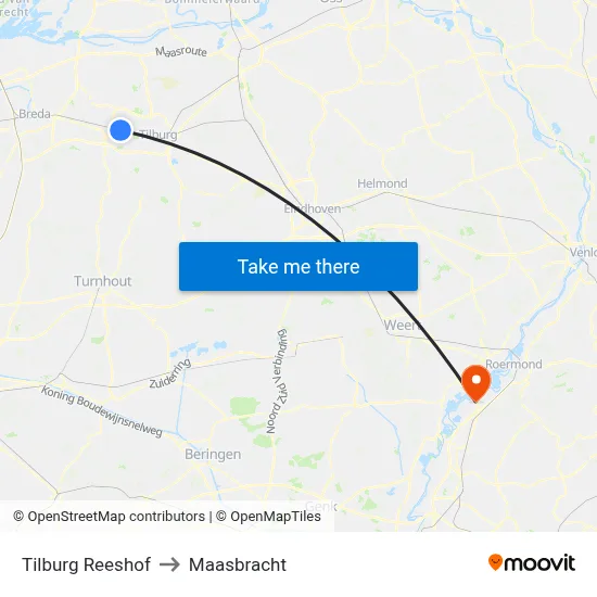 Tilburg Reeshof to Maasbracht map