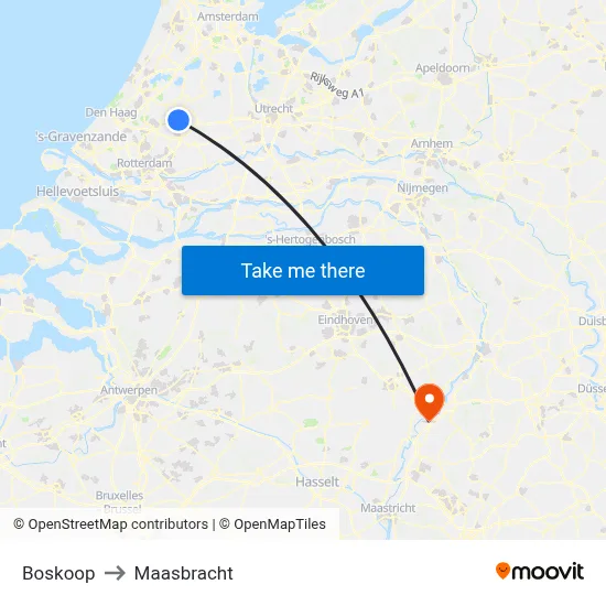 Boskoop to Maasbracht map