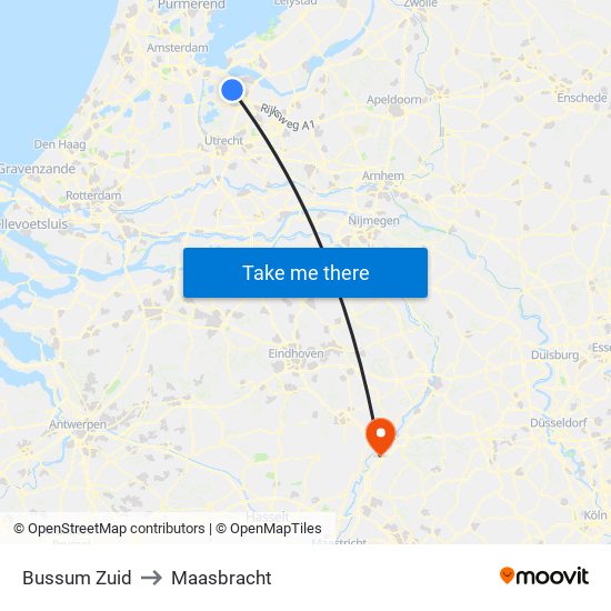 Bussum Zuid to Maasbracht map