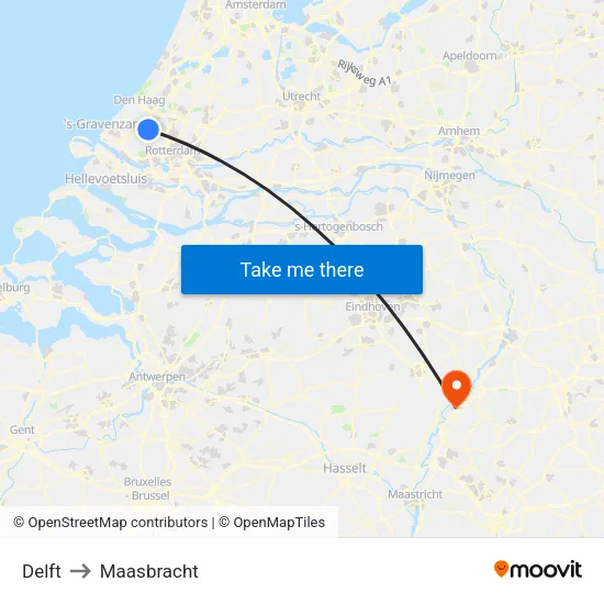 Delft to Maasbracht map