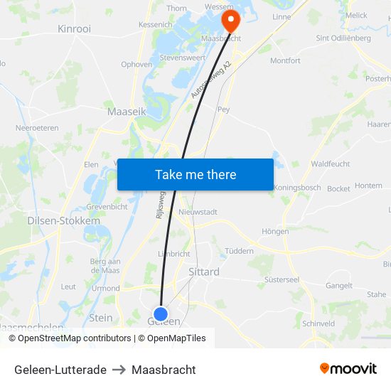 Geleen-Lutterade to Maasbracht map