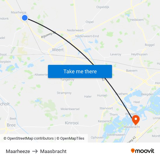 Maarheeze to Maasbracht map